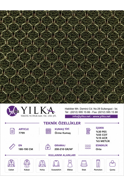 YILKA Metalik Jakarlı File Örme Kumaş Lurex Detaylı Pamuk Polyester Akrilik K...