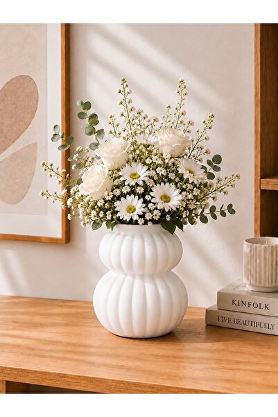 Yumuk Shop Terra Duo Matte Look Ceramic Vase Nordic Modern Bohemian Decorativ...