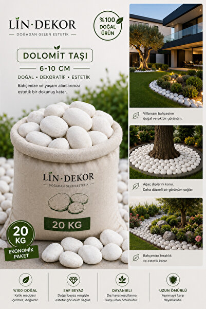 Lin Dekor Beyaz Dolomit Taşı 20 KG 6-10 CM | Peyzaj & Bahçe Dekor Taşı | Mat ...