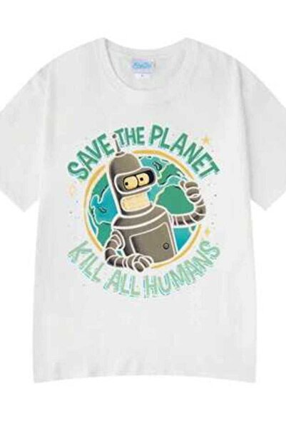 LİNA06 تي شيرت مطبوع عليه عبارة "Funny With Robot Save The Planet Kill All Hu...