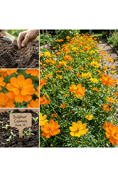Bloom & Sow Seed 100 بذور من نبات الكوزموس الكبريتية - زهور عشبية زخرفية لحدي...