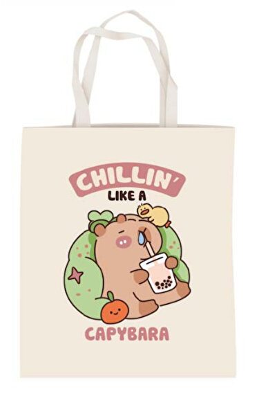 capybara Καπιμπάρα Χαλαρός Τύπος Βαμβακερή Τσάντα Αγορών 44 εκ.