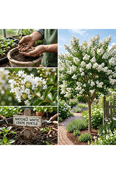 Bloom & Sow Seed بذور ناتشيز وايت كريب ميرتل - نبات زينة دائم يزهر في الصيف م...