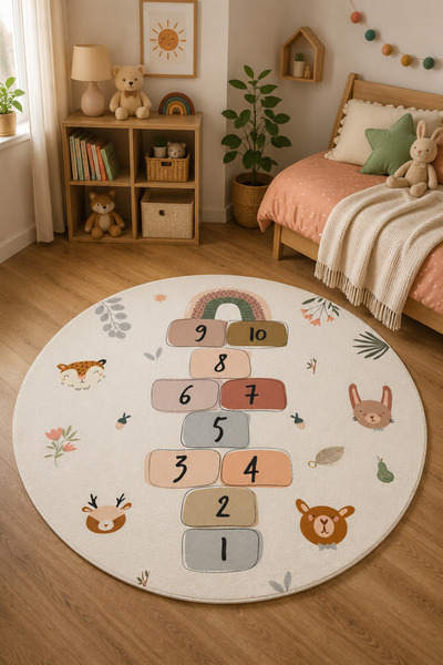 DECOVİST HOME Yıkanabilir, Kaymaz Tabanlı ve Leke Tutmaz Seksek Desenli Çocuk...