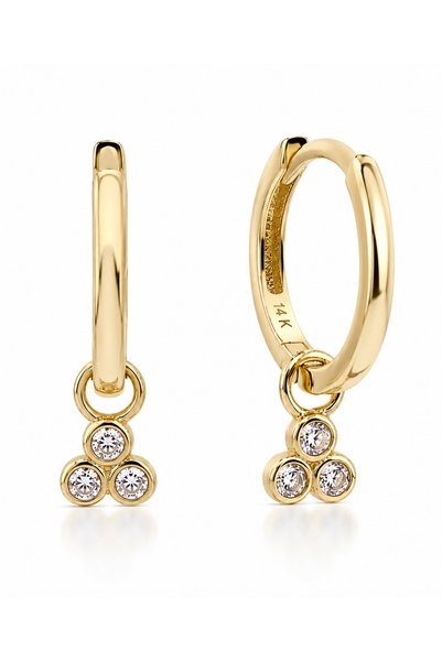 KAIROS JEWELRY 14 Ayar Altın Üç Taşlı Charm Küpe