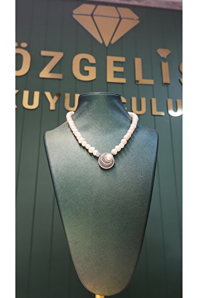 özgeliş kuyumculuk Gümüş Broşlu İnci Kolye