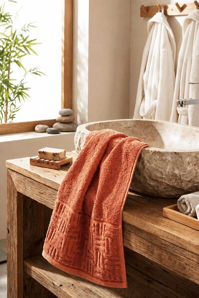 Mira Home Hand and Face Towel 50X90 cm 100% Cotton Partial Velvet Vento Tile