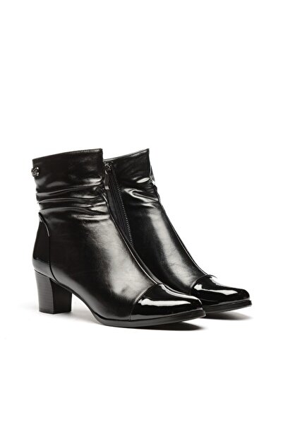 OEM Botina de toamna-iarna, de culoare neagra, cu model fronsat