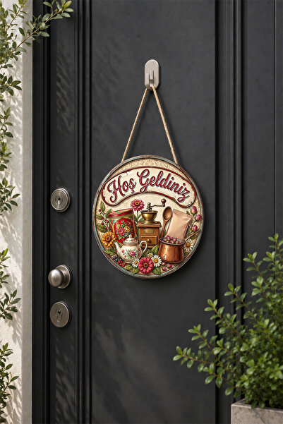 Lucena Retro Wooden Mdf Door Ornament Round Wall Decoration with Welcome Writing