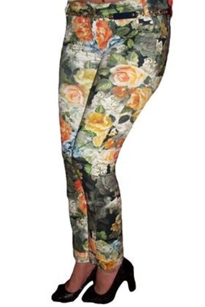 OEM Pantaloni skinny, tineresti, cu imprimeu colorat cu flori