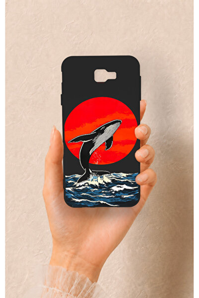 Vip Case Samsung J7 Prime Uyumlu Kırmızı Güneş Balina Desenli Silikon Kılıf