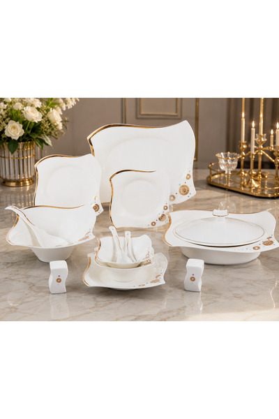 Dania 🍽️   37Pcs Luxury Porcelain Dinnerware Set - White with Gold Rim and C...