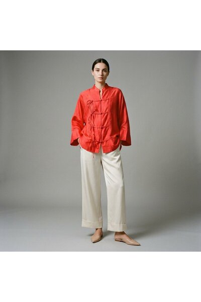 ENSFASHON Kimono Kesim Narçiçeği Renk Kadın Oversize Bluz
