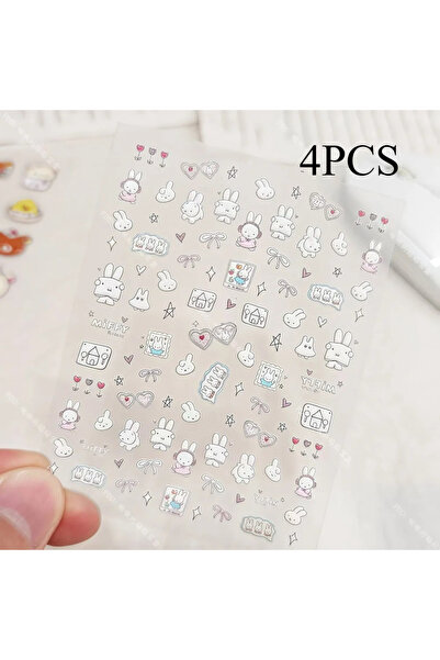 choice2 4PCS Kawaii Miffy Cartoon Cute Embossed 3D Nail Art Stickers Water Cu...