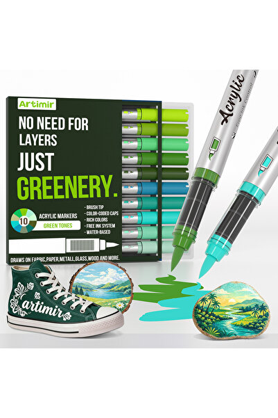 Choice1 مجموعة أقلام طلاء أكريليك من سلسلة Green Tones Pro Color، 10 ألوان بر...