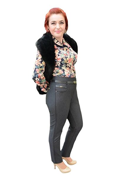 OEM Pantalon tineresc gri, din material gros cu imprimeu de carouri