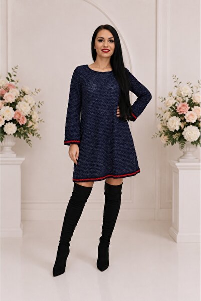 OEM Rochie de iarna cu insertii argintii,nuanta bleumarin