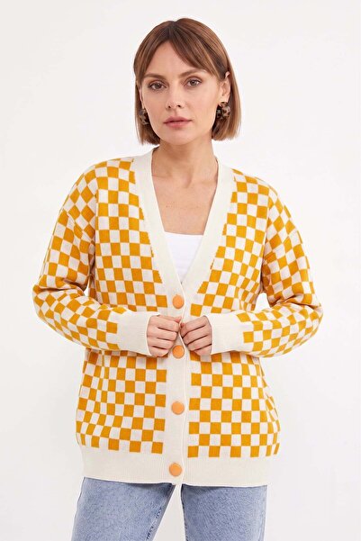 Fulla Moda Dama Patterned Oversize Knitwear Cardigan