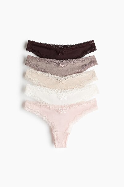 H&M 5'li Pamuklu ve Dantelli Brazilian Külot