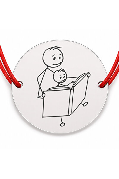 Simoshop Brățară argint 925 cu bănuț tată și fiu citind, șnur reglabil — cado...