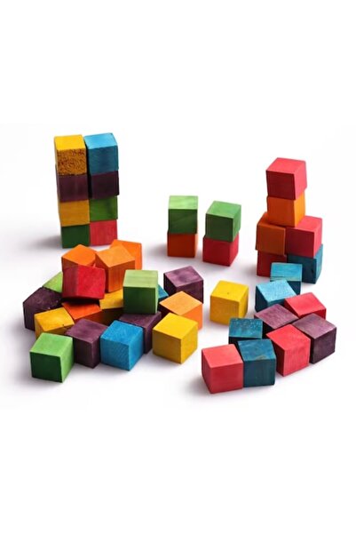 SyaMAG Set de 49 de cuburi din lemn colorate, 15x15x15 mm