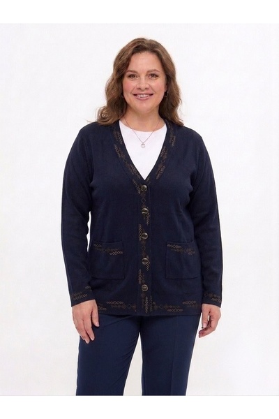 onno style women Banti Baklava Patterned Classic Knit Buttoned Jacket