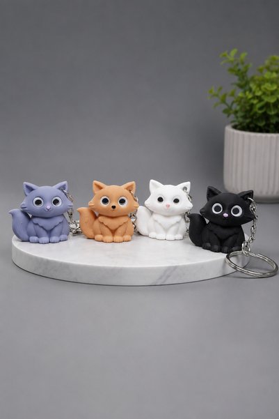 Generic Brand Cute Cat Keychain - 3D Printed Mini Figure Charm