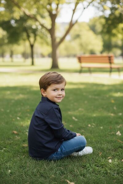 Aslı Türkoğlu Boys' Black Flamed Cotton Linen Shirt - Regular Fit Summer Special Occasion Ages 3-14