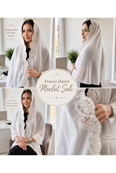 By Serpil Şener Badem motifli Fransız Dantelli Şifon Şal- Mevlüt-Nikah-Çeyiz