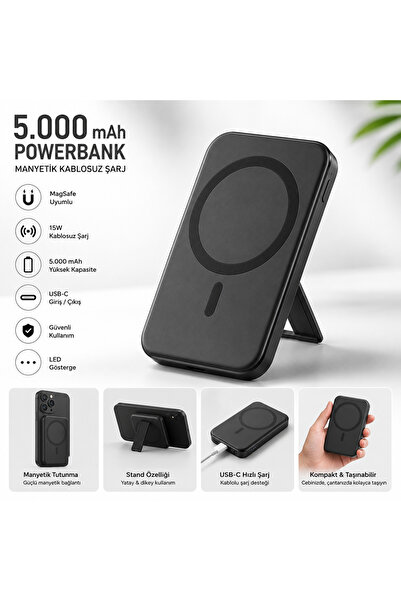 Torzende 5000 MAH MAGSAFE KABLOSUZ POWERBANK 15 W HIZLI ŞARJ TYPE-C GİRİŞ VE ...