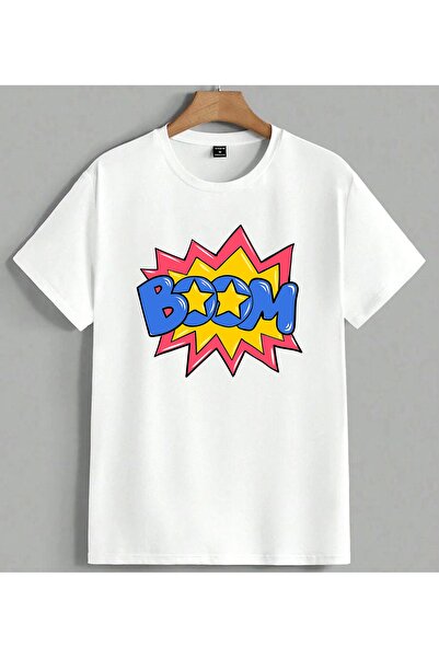ELFERA Boom Yildiz Pop Art Funny Printed Unisex Oversize T-Shirt White