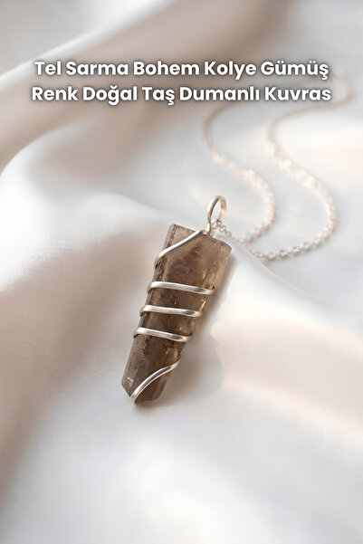Elifsu Jewelry قلادة بوهيمية ملفوفة بالسلك، لون فضي، حجر طبيعي، حجر العقيق ال...