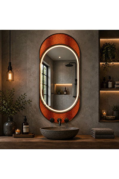 Alessandro DESIGN Oglinda LED NORILSK, 55x110cm, Auriu Lucios, Senzor, Lumina 3000K, 4000K, 6000K, Sistem Dezaburire, Metal, Functii Ceas si Temperatura