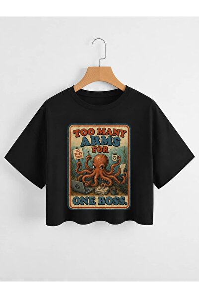 Too Many Arms Vintage Grafik Baskılı Crop Tişört |