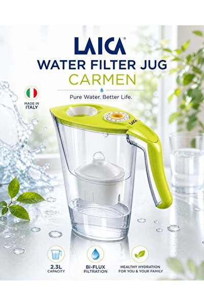 LAICA Water Filter Jug Carmen White 2.3L BPA Free Filter Pitcher with Bi-Flux...