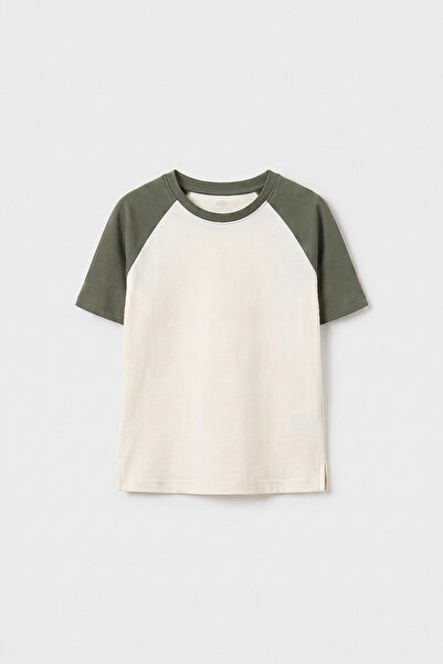 TOMMY LIFE Ecru-Khaki Standard Fit Raglan Sleeve Girls' T-Shirt - 75180