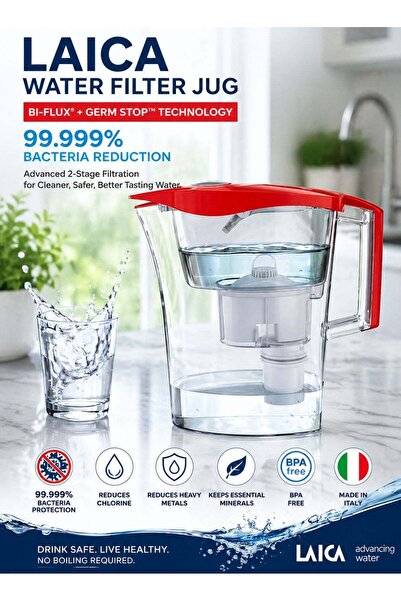 LAICA Water Filter Jug 2.3L Bi Flux and Germ STOP Technology Water Purifier P...