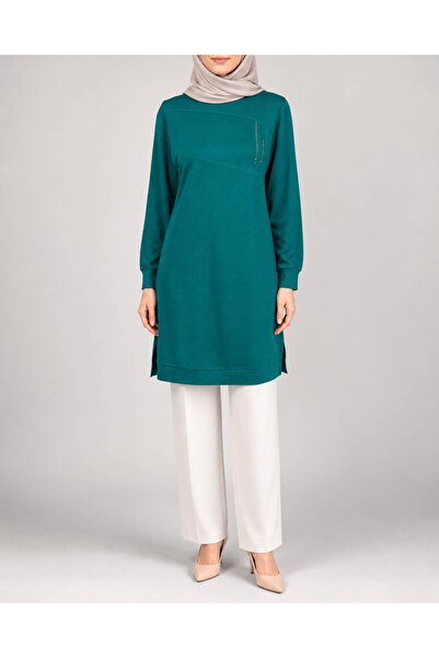 BEYAZZAMBAK Modern Kesim Taş Detaylı Tunik