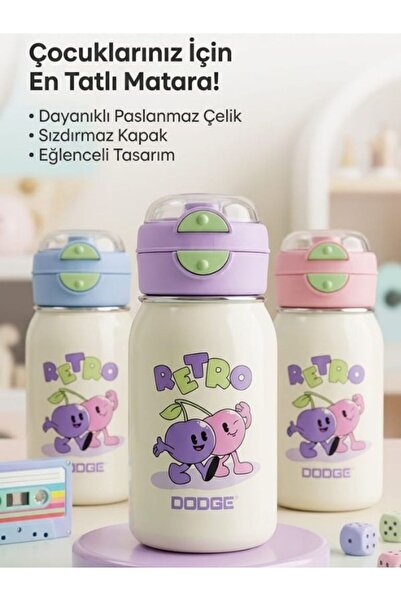 BATS Patterned Children's Water Bottle - with Strap - 520 Ml. 316L Stainless ...