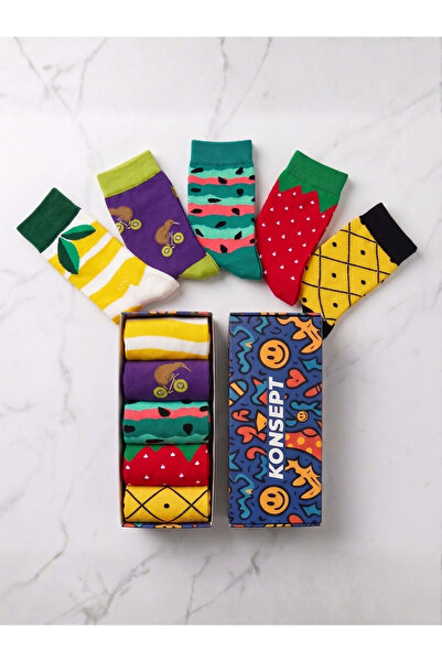 Konsept Fruit Themed Right and Left Different 5-Piece Boxed Sock Set