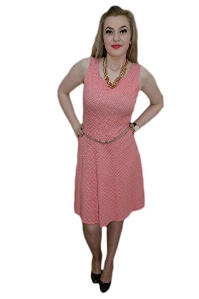OEM Rochie casual, pe corai, fara maneci, cu curea subtire in talie si in clos