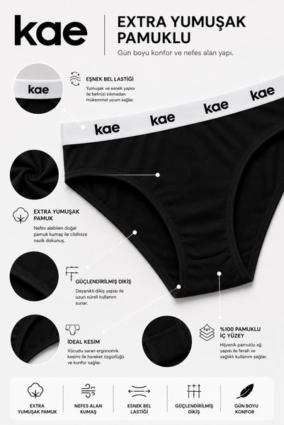 KaeLaurean Kadın 5'li Slip Lastikli Külot Extra Yumuşak Pamuklu İz Bırakmaz Soft Premium Kumaş