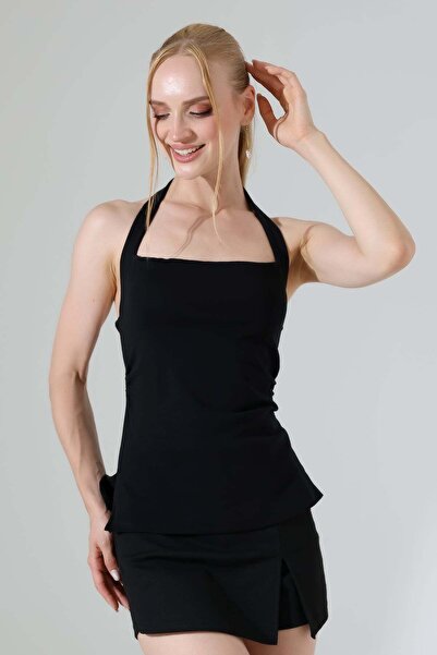 ModaPlaza Women's Side Gathered Slit Halter Neck Tank Top 22377