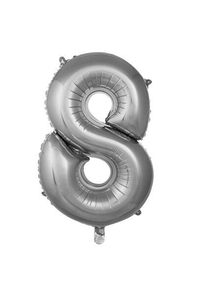 Parti Dükkanı 16 Inch 36 cm Silver 8 Number Foil Balloon Birthday Age Balloon...