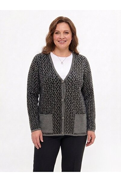 onno style women Steel Knit Classic Leopard Pattern Tricot Jacket