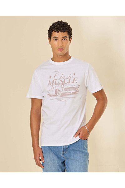 REDTAG Men White Graphic T-Shirt
