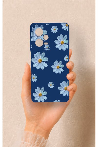 Vip Case Redmi Note 12 Pro 5g Compatible Blue Daisy Patterned Silicone Case