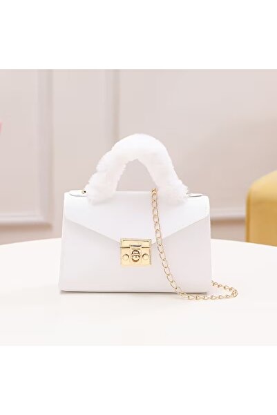 Genrric حقيبة كروس نسائية عصرية بمقبض فرو ناعم وسلسلة كتف ذهبية