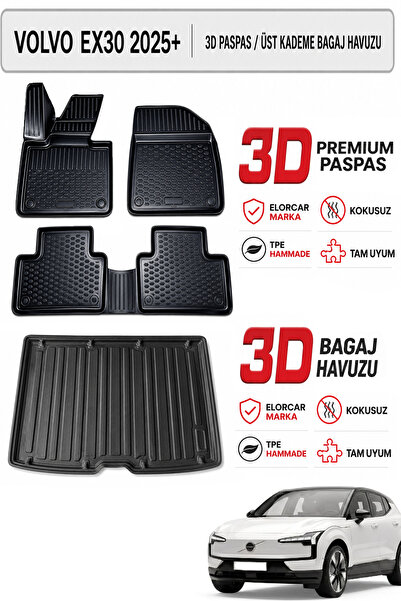 ELORCAR VOLVO EX30 2025+ 3D premium Paspas Seti / 3D Üst Kademe Bagaj havuzu