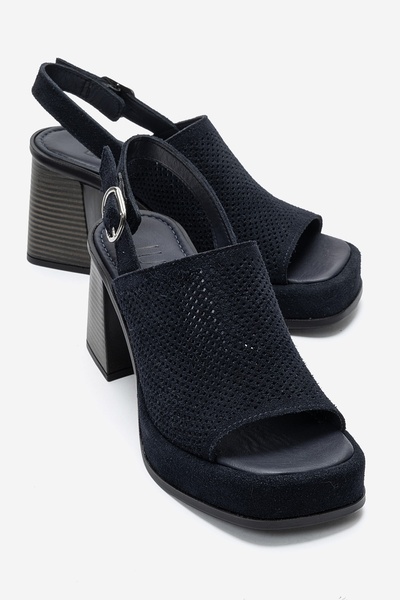 LuviShoes PENVIA Sandale de damă din piele naturală, albastru marin, cu toc gros